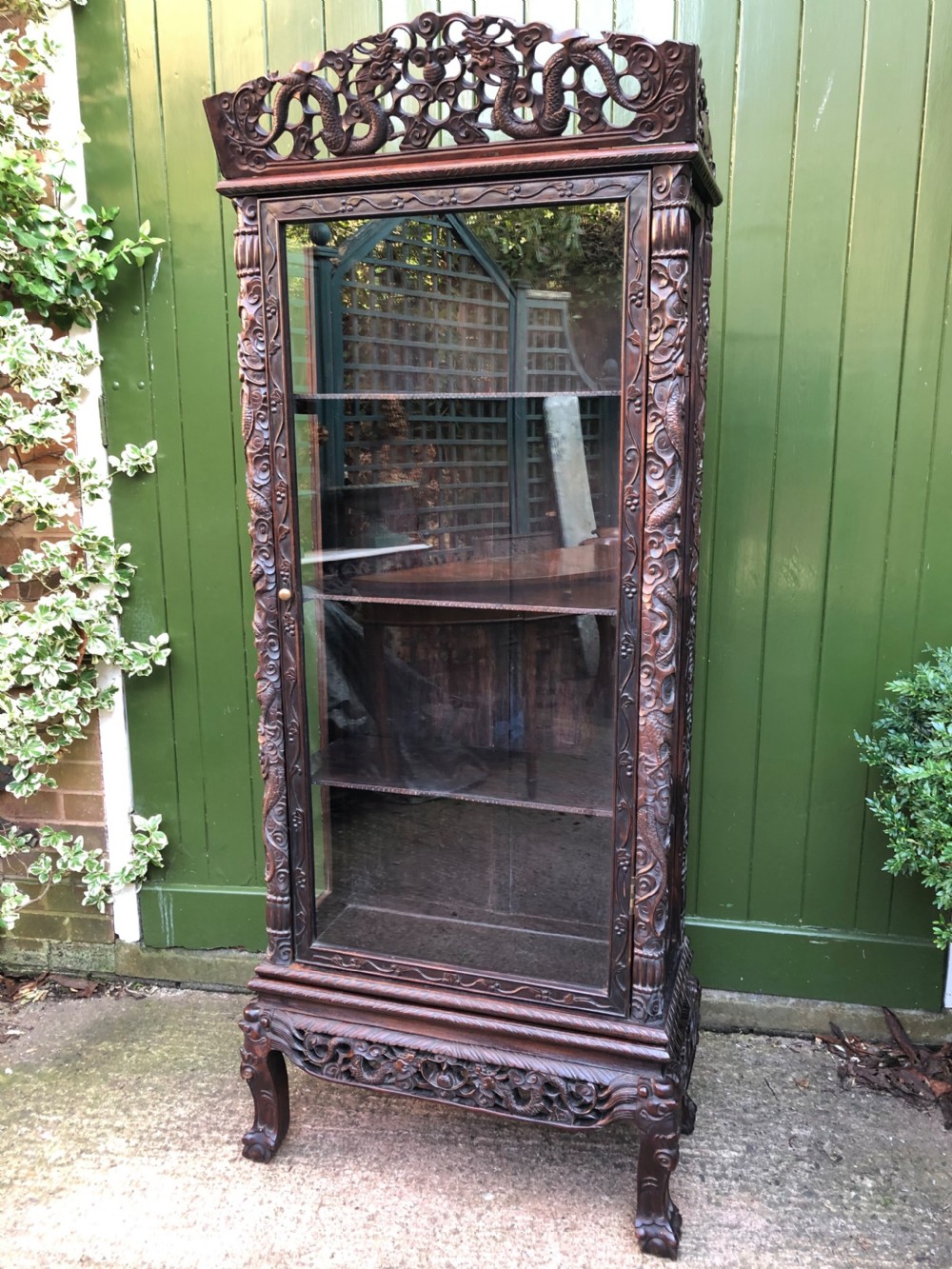 Late C19th Chinese Qing Dynasty carved hardwood display cabinet. View II