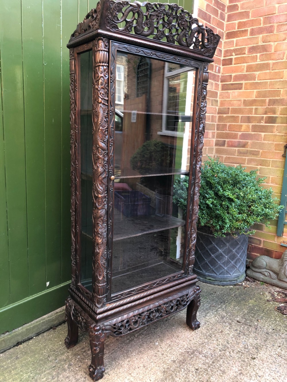Late C19th Chinese Qing Dynasty carved hardwood display cabinet. View III