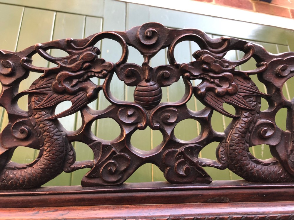 Late C19th Chinese Qing Dynasty carved hardwood display cabinet. View IV