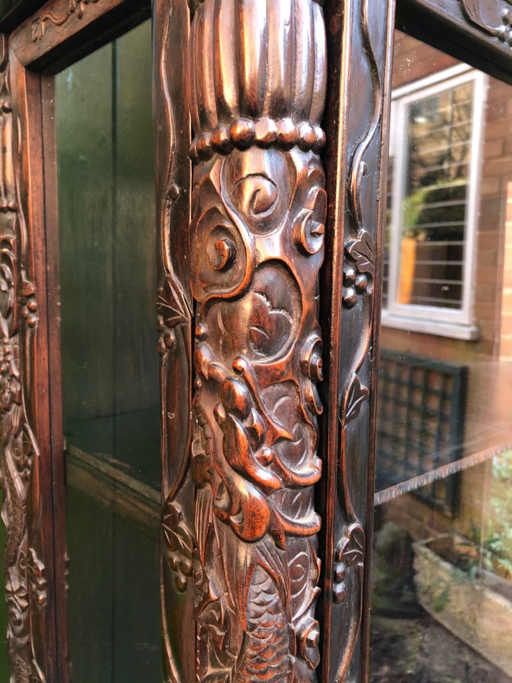 Late C19th Chinese Qing Dynasty carved hardwood display cabinet. View V