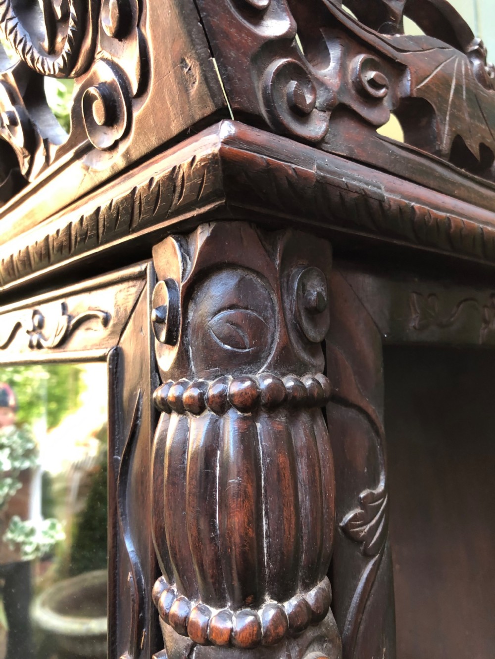 Late C19th Chinese Qing Dynasty carved hardwood display cabinet. View VII