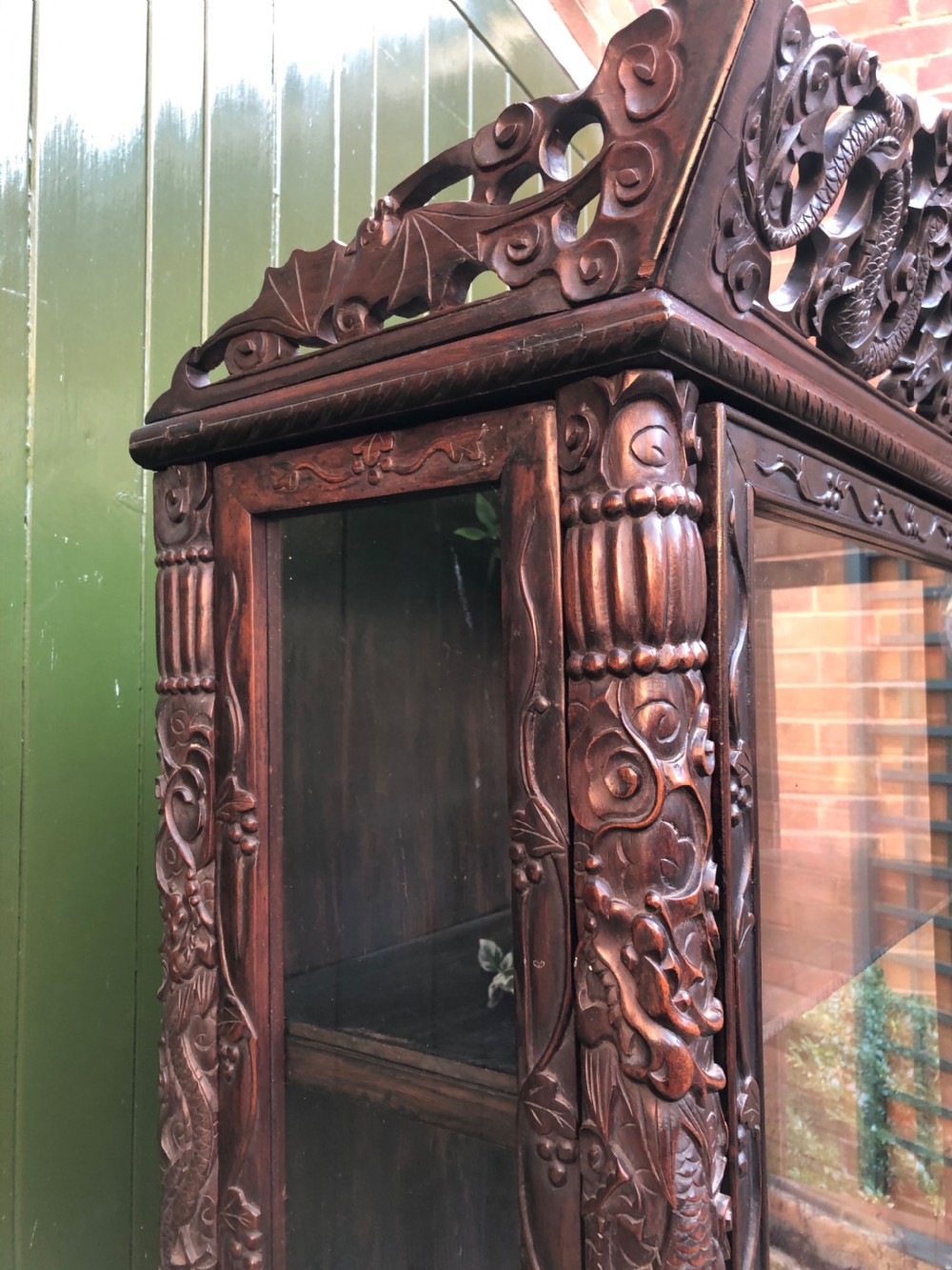 Late C19th Chinese Qing Dynasty carved hardwood display cabinet. View VIII