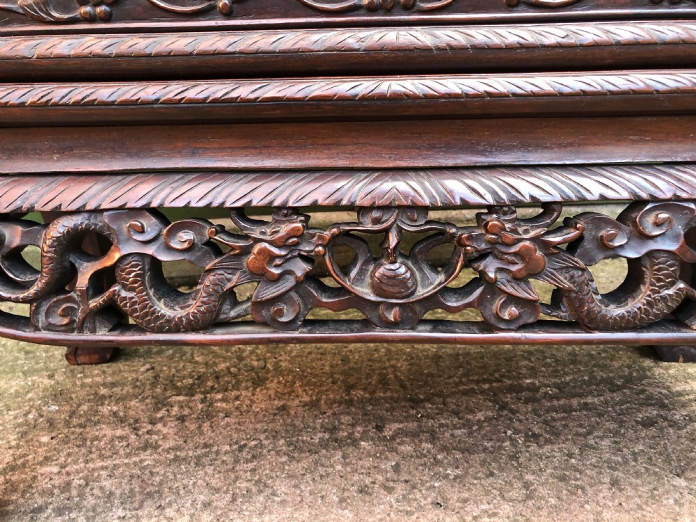 Late C19th Chinese Qing Dynasty carved hardwood display cabinet. View XI