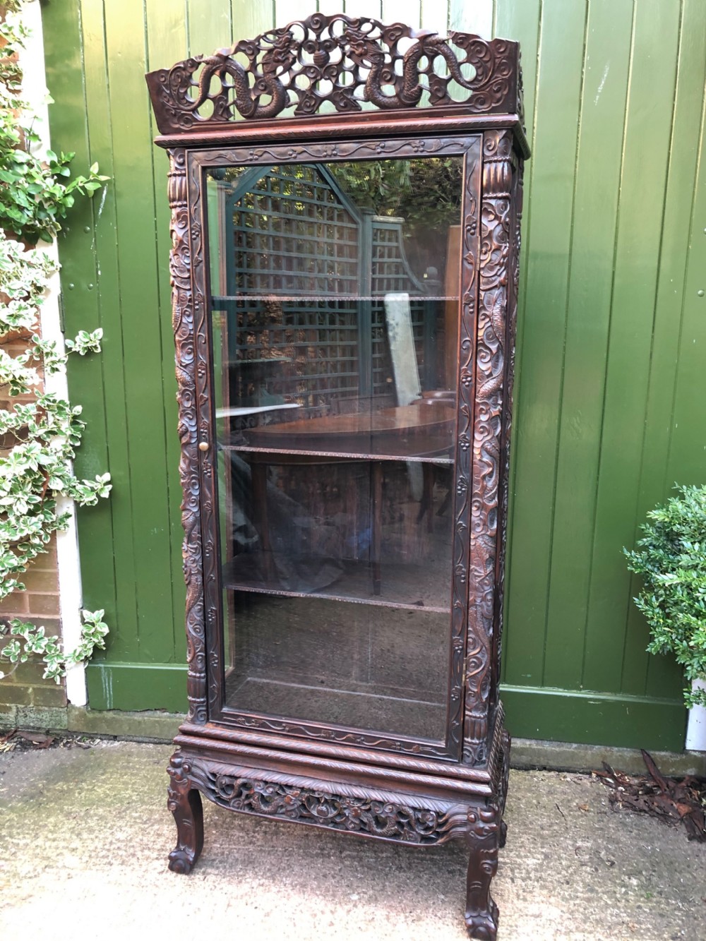 Late C19th Chinese Qing Dynasty carved hardwood display cabinet. View XIII