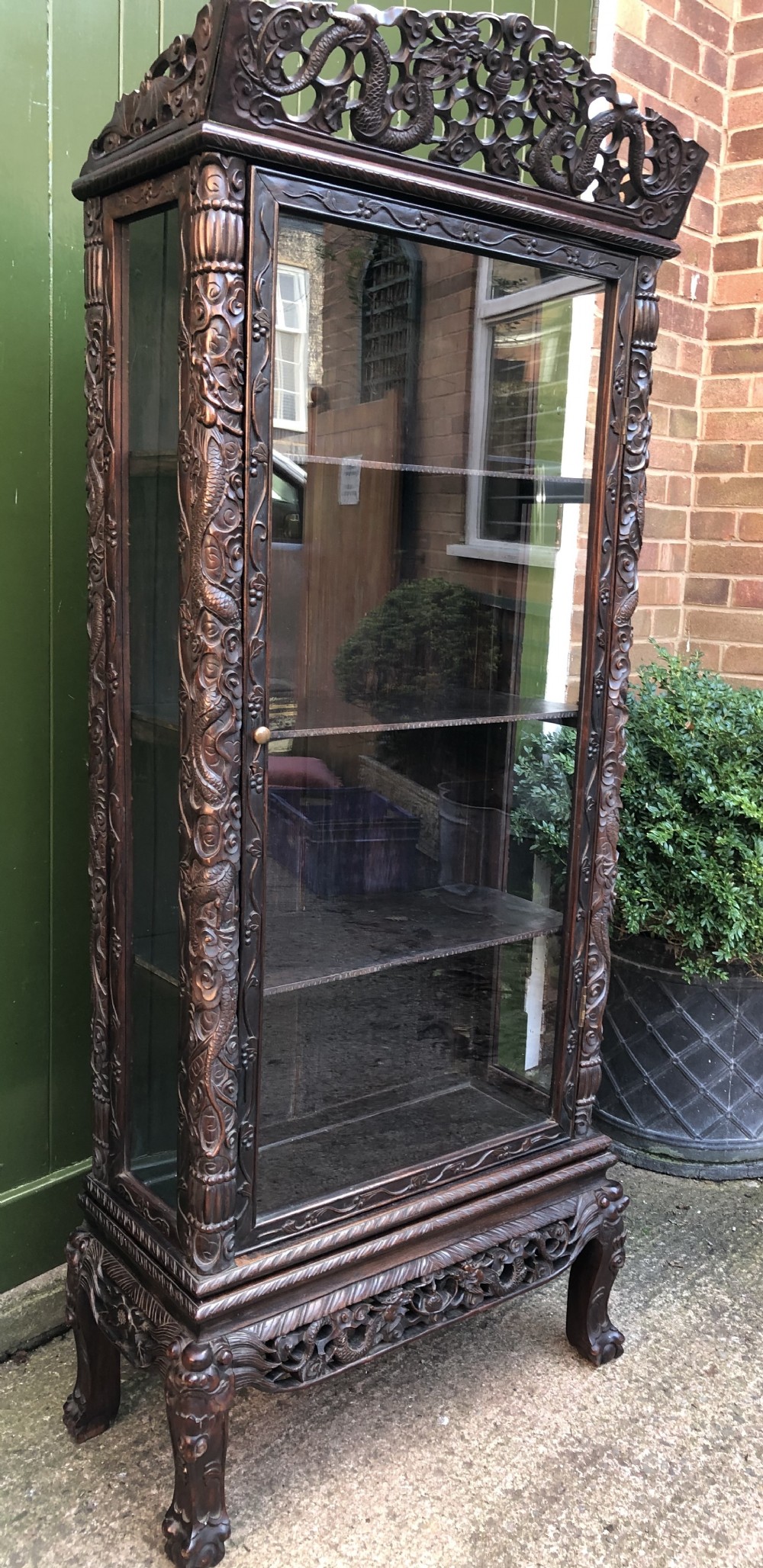 Late C19th Chinese Qing Dynasty carved hardwood display cabinet.