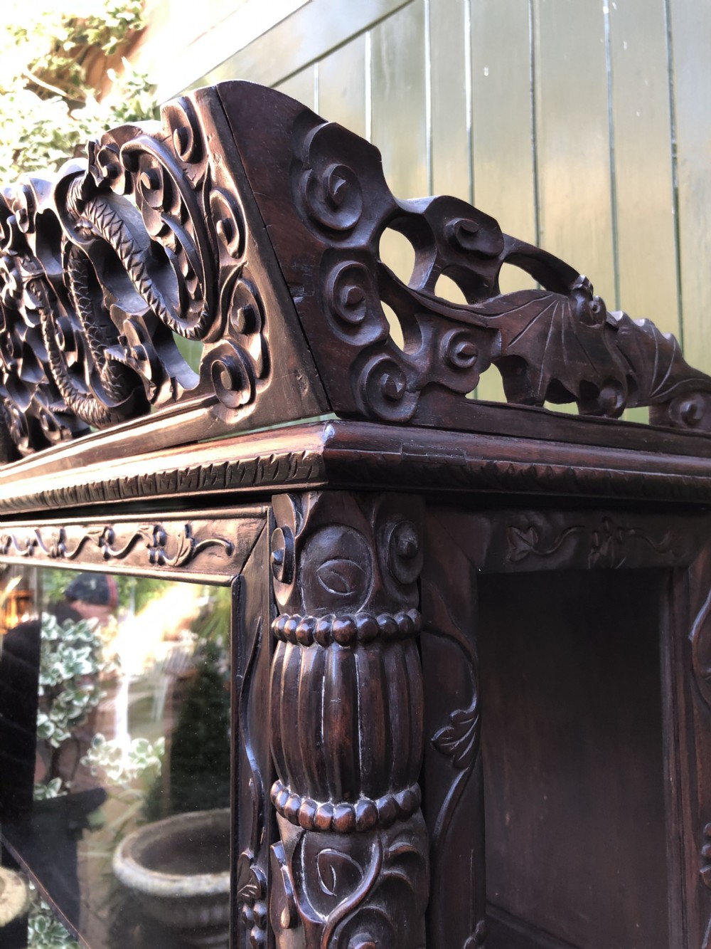 Late C19th Chinese Qing Dynasty carved hardwood display cabinet. View XXI