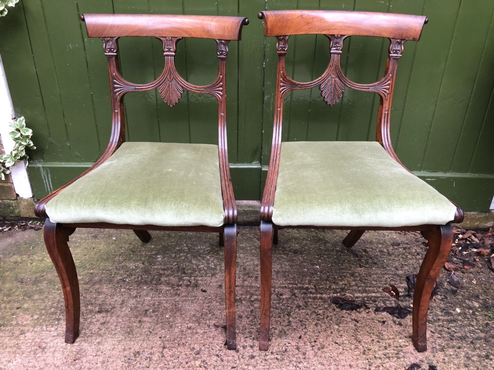 Pair of early C19th Regency period rosewood side chairs of classical Grecian inspiration.