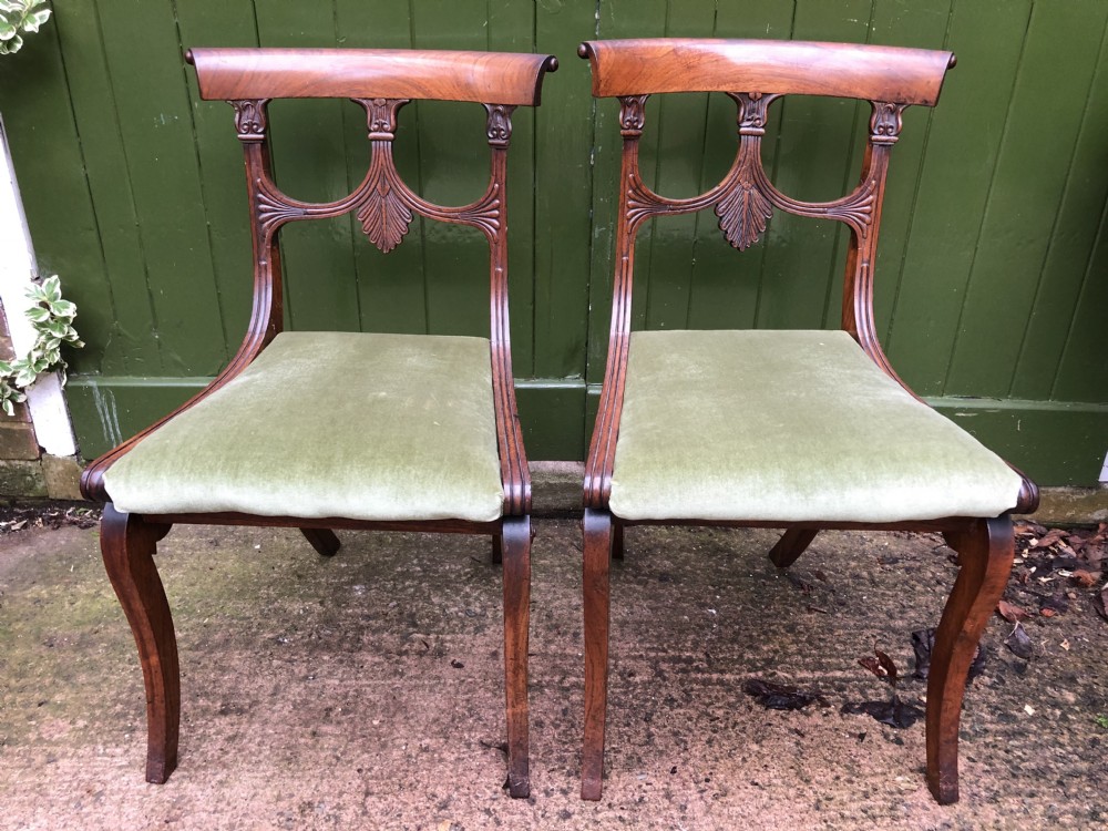 Pair of early C19th Regency period rosewood side chairs of classical Grecian inspiration. View III