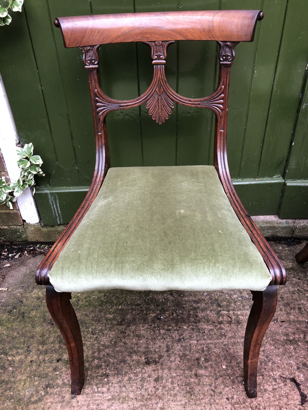 Pair of early C19th Regency period rosewood side chairs of classical Grecian inspiration. View V