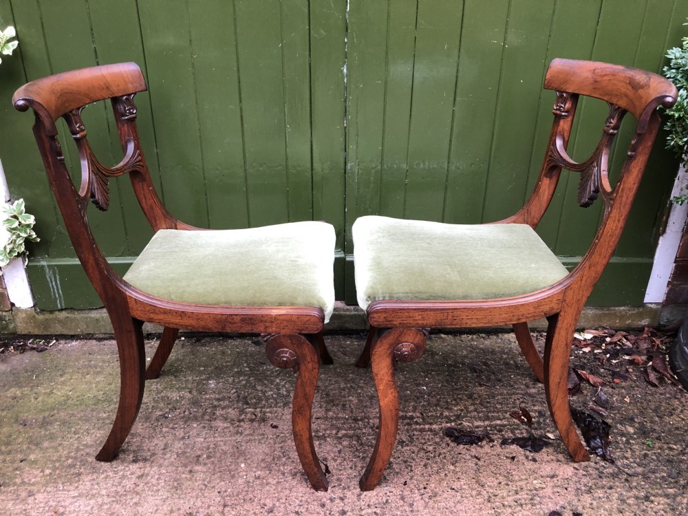 Pair of early C19th Regency period rosewood side chairs of classical Grecian inspiration. View XII