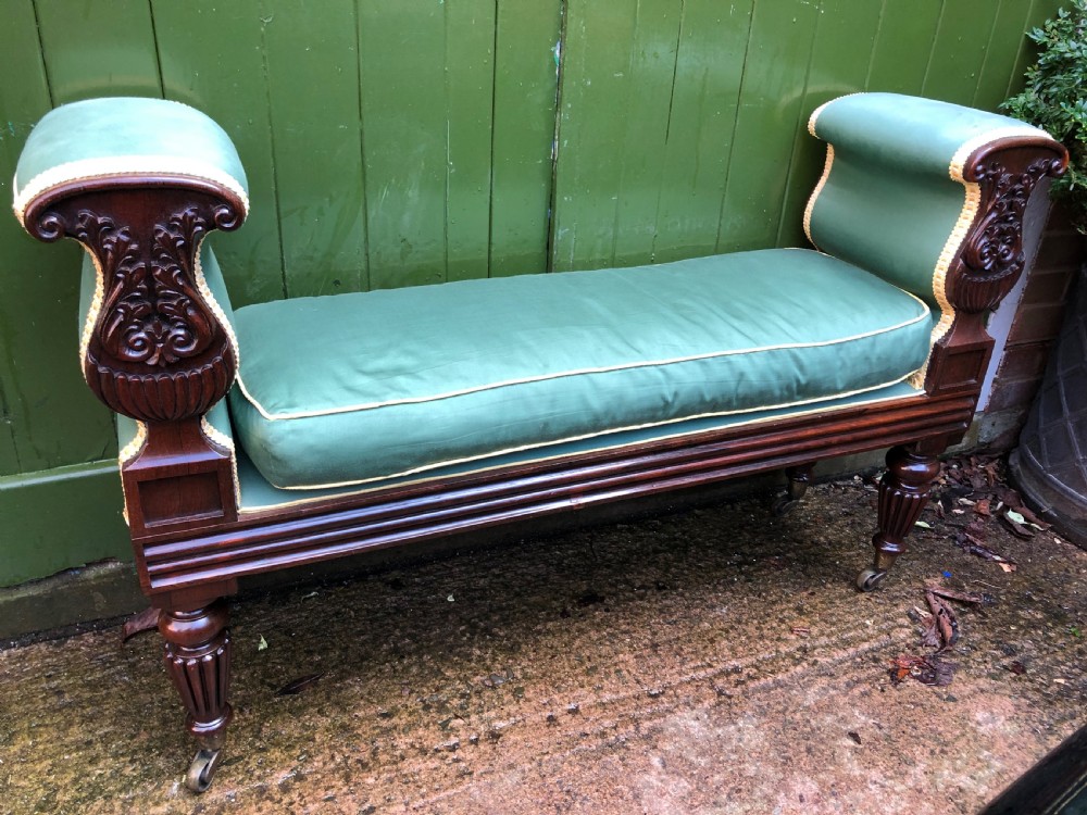 C19th William IV period carved rosewood window seat or bench attributed to a design by Rudolph Ackermann.