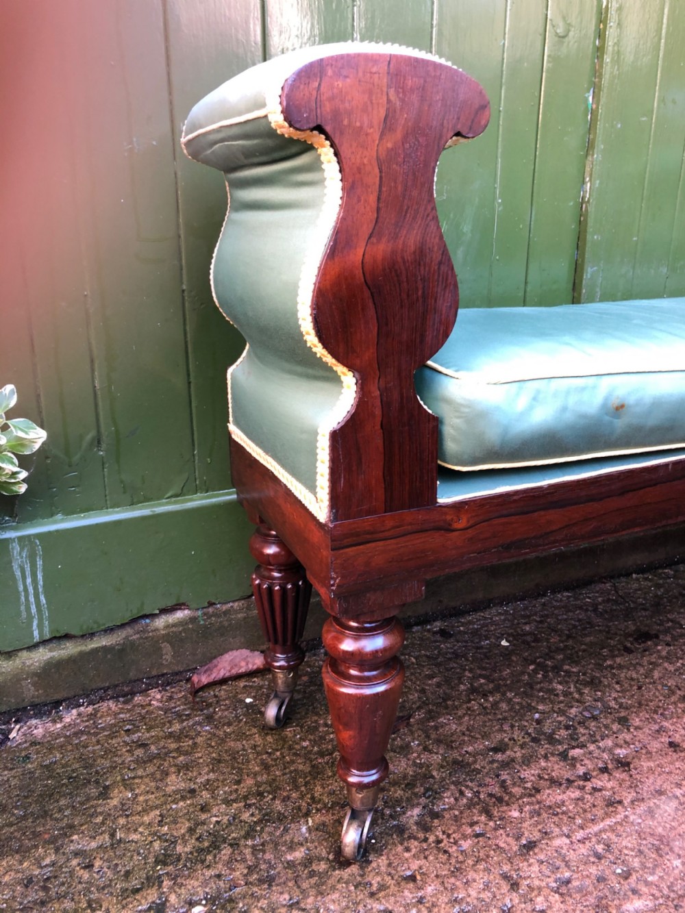 C19th William IV period carved rosewood window seat or bench attributed to a design by Rudolph Ackermann. View X