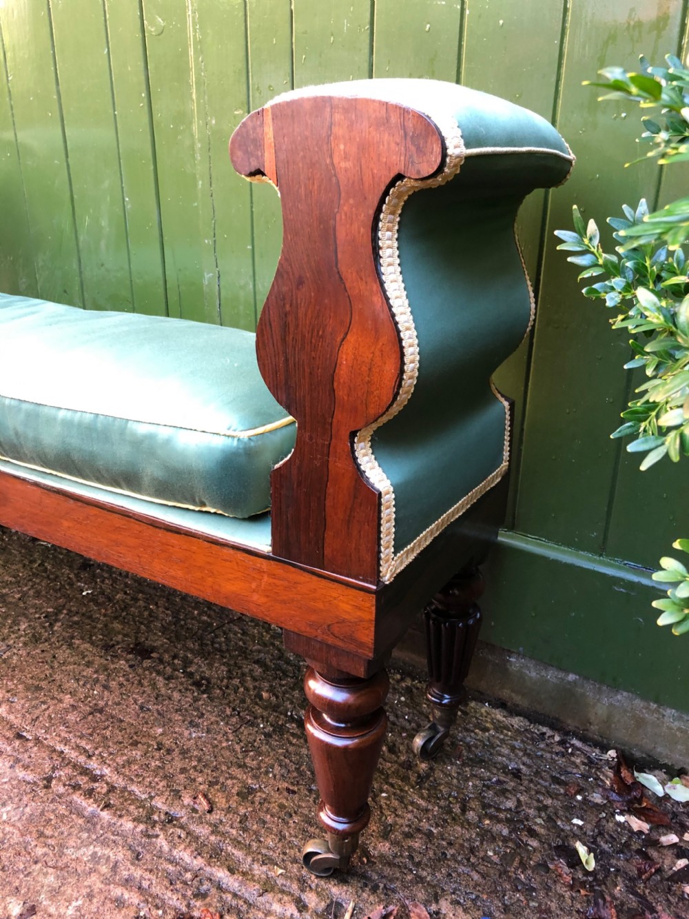 C19th William IV period carved rosewood window seat or bench attributed to a design by Rudolph Ackermann. View XI