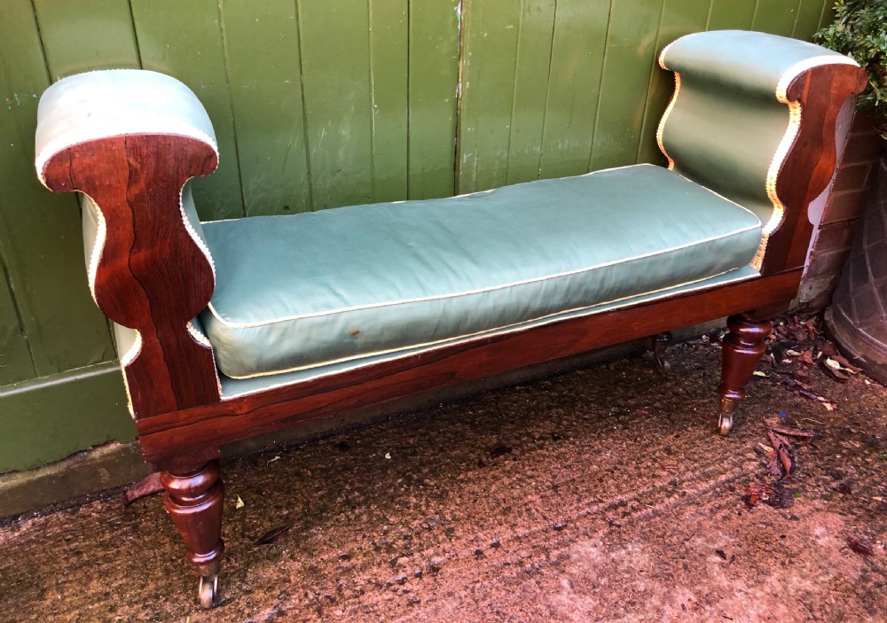 C19th William IV period carved rosewood window seat or bench attributed to a design by Rudolph Ackermann. View XII