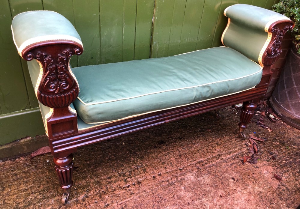 C19th William IV period carved rosewood window seat or bench attributed to a design by Rudolph Ackermann. View XVII