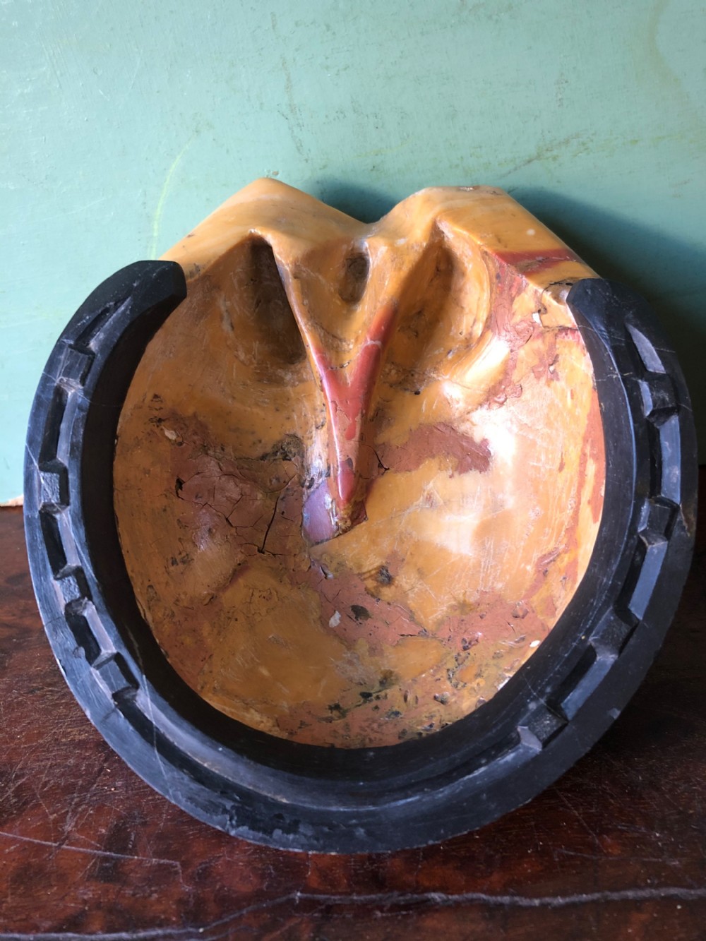 Unusual late C19th carved Italian marble desk-top paperweight of a horse’s hoof and shoe. View IX