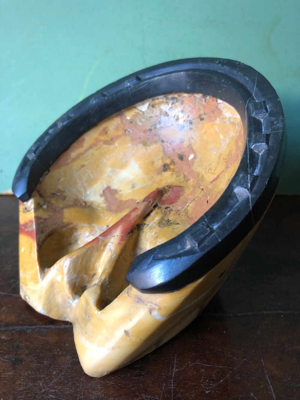 Unusual late C19th carved Italian marble desk-top paperweight of a horse’s hoof and shoe. View XII
