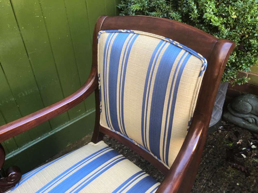 Pair of early C19th French Charles X period mahogany-framed salon armchairs. View XII