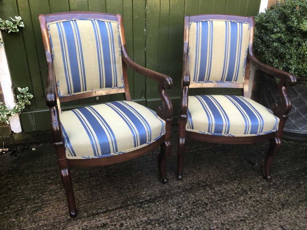 Pair of early C19th French Charles X period mahogany-framed salon armchairs. View XIV