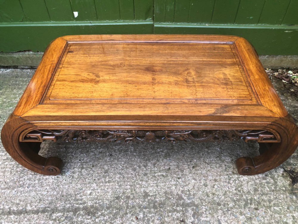 Late C19th Chinese Qing Dynasty carved hardwood low Kang or ‘opium’ table. View II