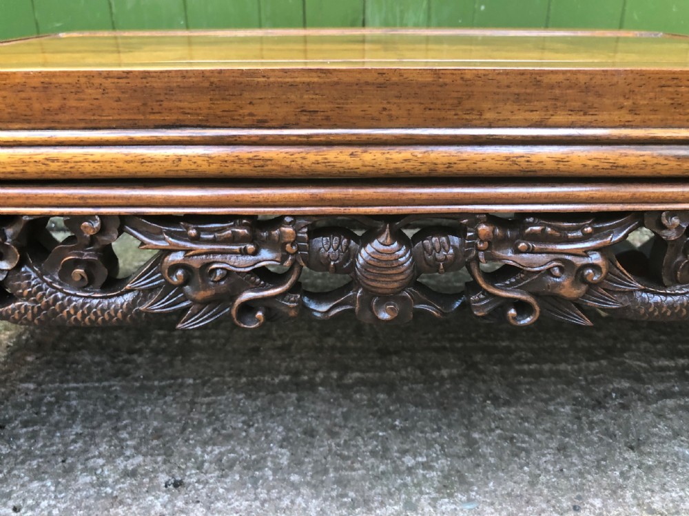 Late C19th Chinese Qing Dynasty carved hardwood low Kang or ‘opium’ table. View IV