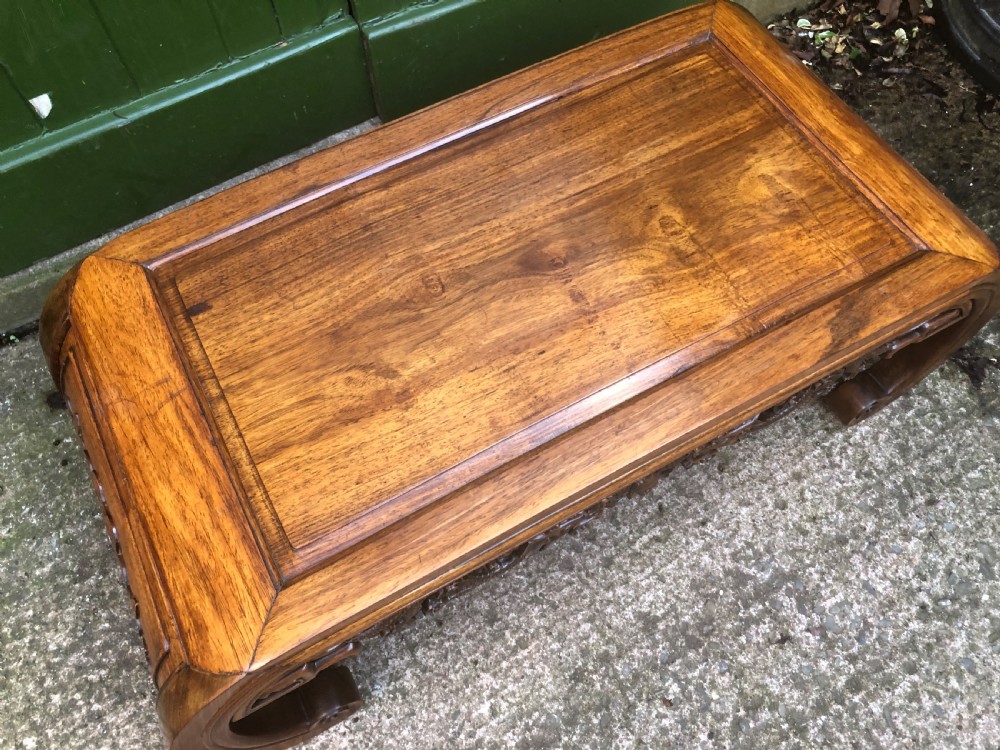 Late C19th Chinese Qing Dynasty carved hardwood low Kang or ‘opium’ table. View VIII