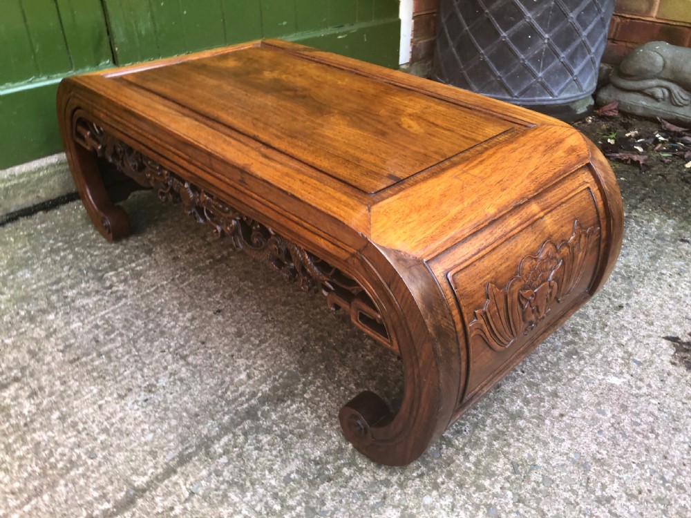 Late C19th Chinese Qing Dynasty carved hardwood low Kang or ‘opium’ table. View XII