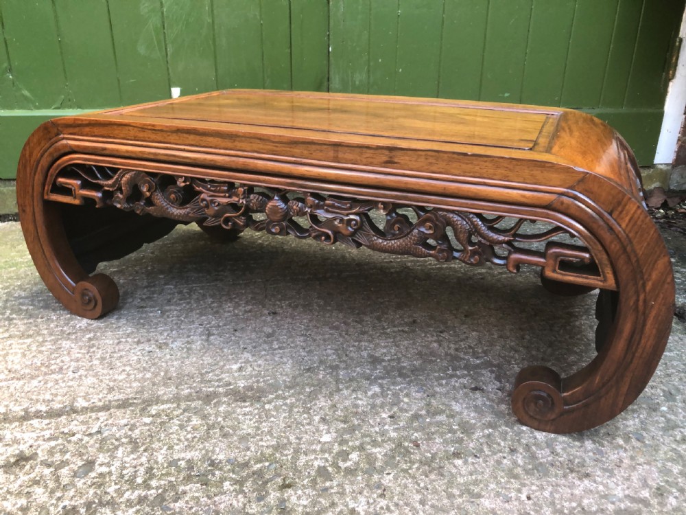 Late C19th Chinese Qing Dynasty carved hardwood low Kang or ‘opium’ table. View XIII
