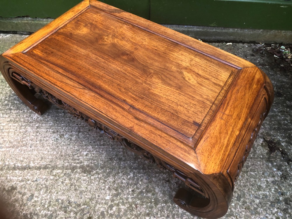 Late C19th Chinese Qing Dynasty carved hardwood low Kang or ‘opium’ table. View XIV