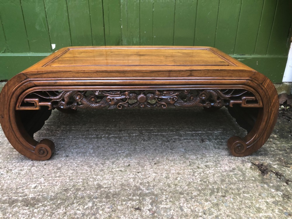 Late C19th Chinese Qing Dynasty carved hardwood low Kang or ‘opium’ table. View XVII
