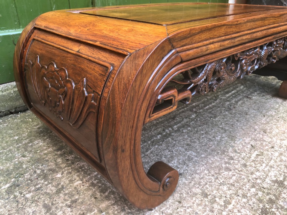 Late C19th Chinese Qing Dynasty carved hardwood low Kang or ‘opium’ table. View XVIII