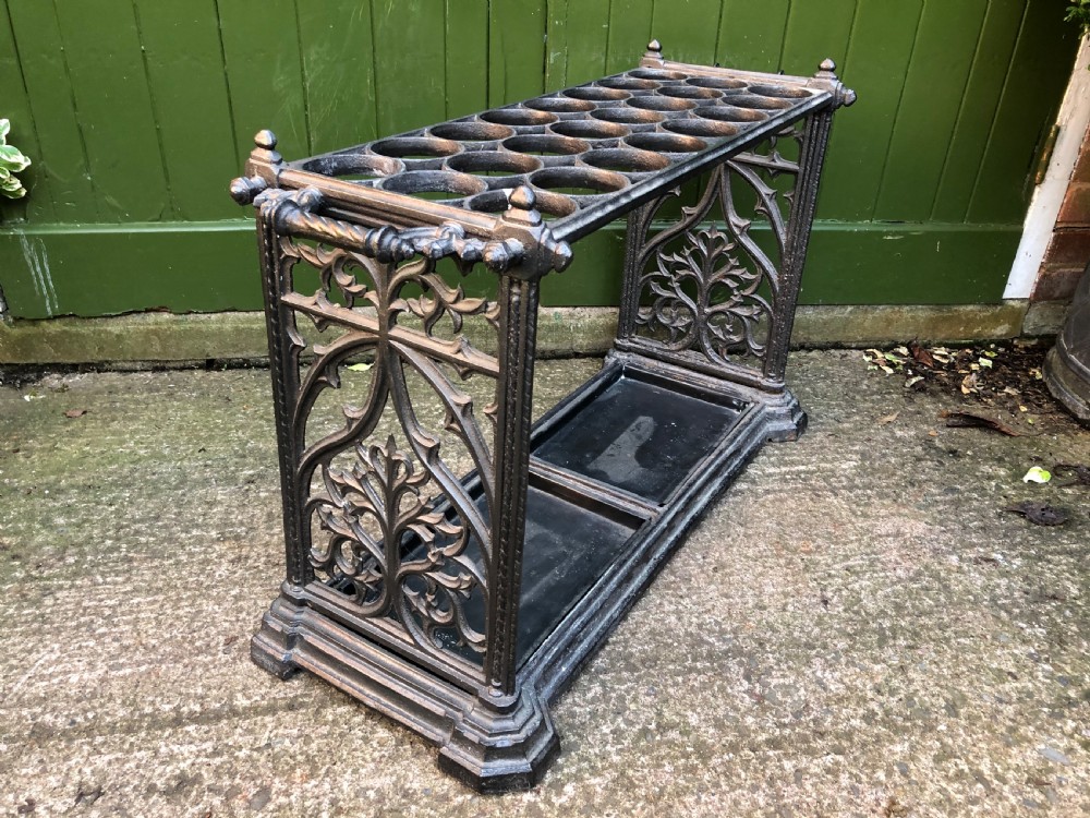 Mid C19th cast-iron country house stick or umbrella stand of gothic design. View III