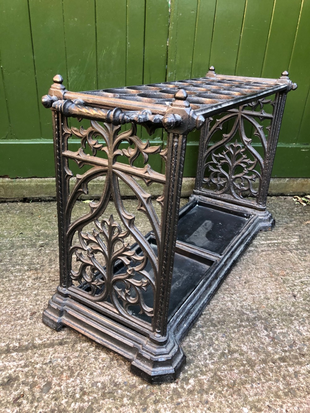 Mid C19th cast-iron country house stick or umbrella stand of gothic design. View IV