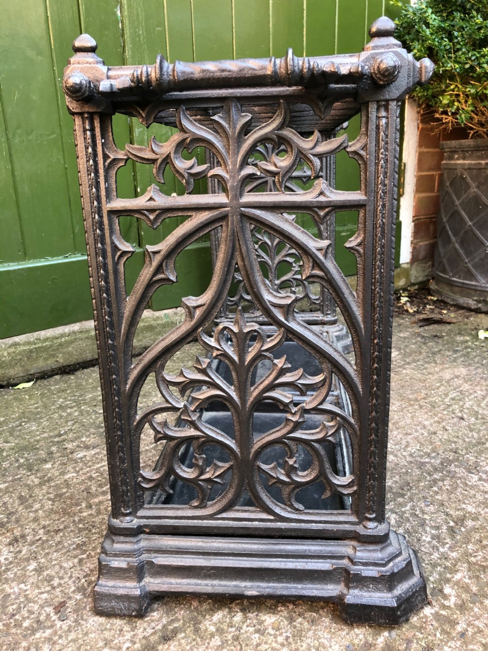 Mid C19th cast-iron country house stick or umbrella stand of gothic design. View VIII