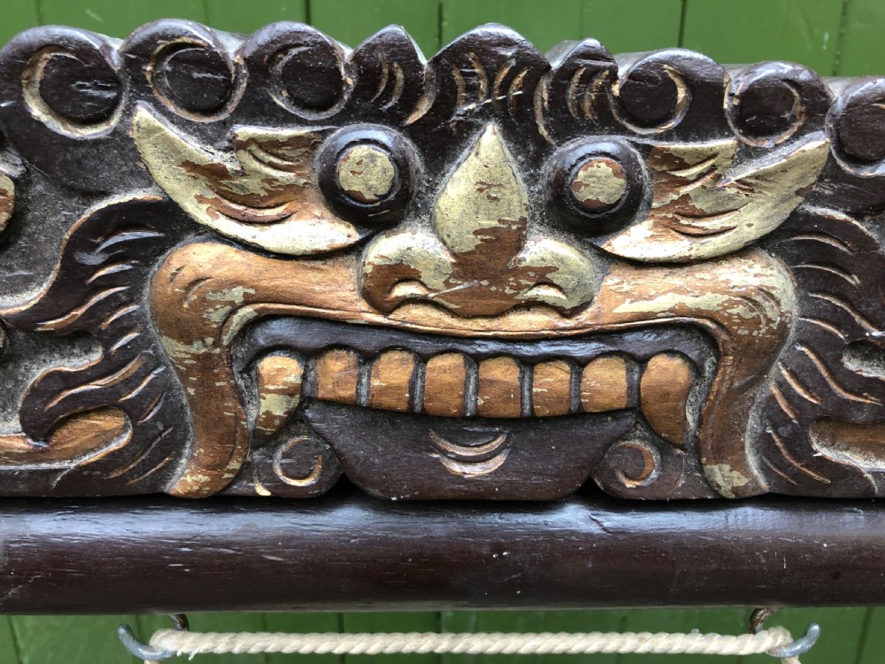 Early C20th Chinese temple-style bronze gong on lacquered stand . View VI