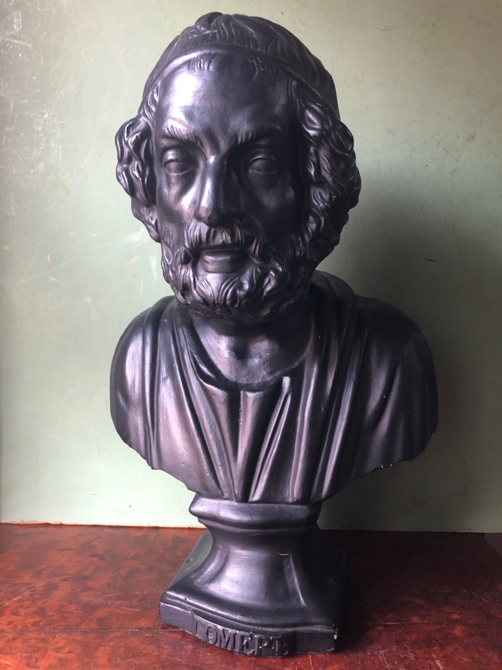Late C19th patinated plaster library portrait bust study of the Greek classical poet , Homer .