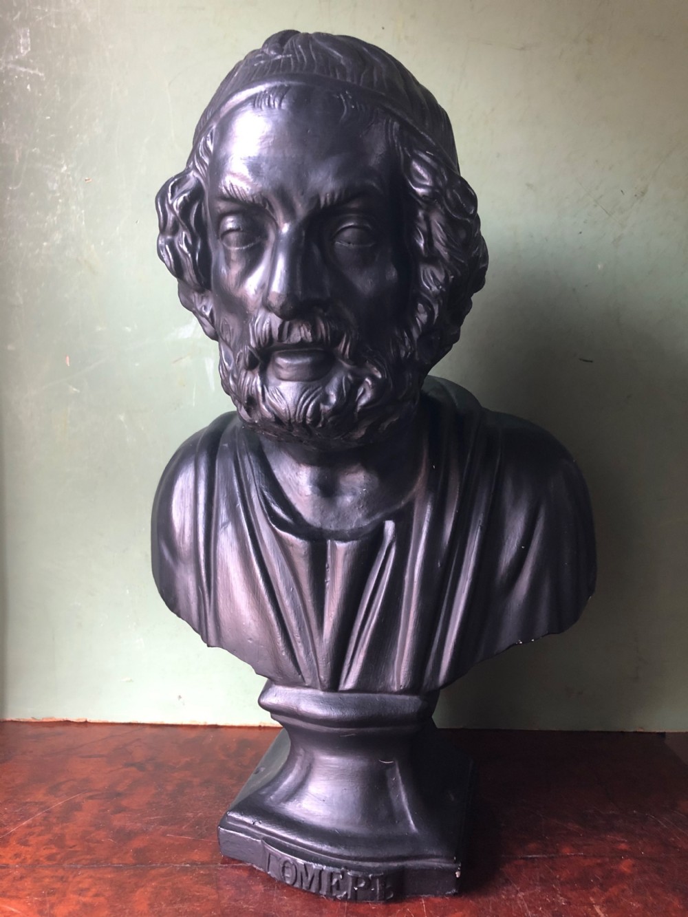 Late C19th patinated plaster library portrait bust study of the Greek classical poet , Homer . View II