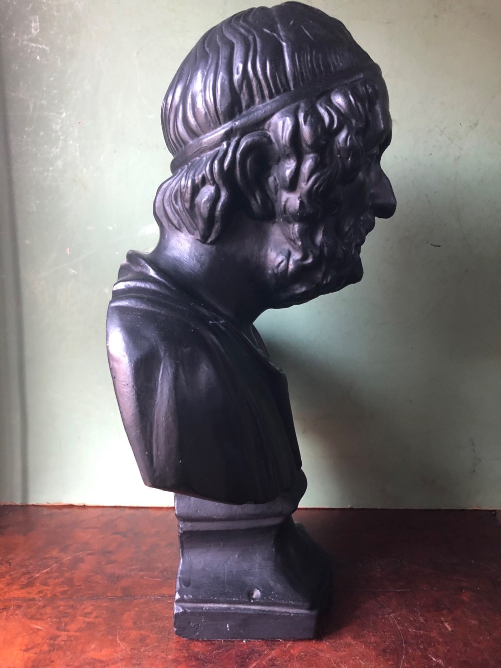 Late C19th patinated plaster library portrait bust study of the Greek classical poet , Homer . View III