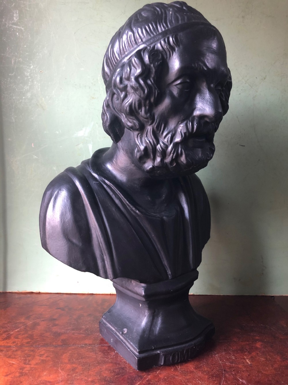 Late C19th patinated plaster library portrait bust study of the Greek classical poet , Homer . View IV