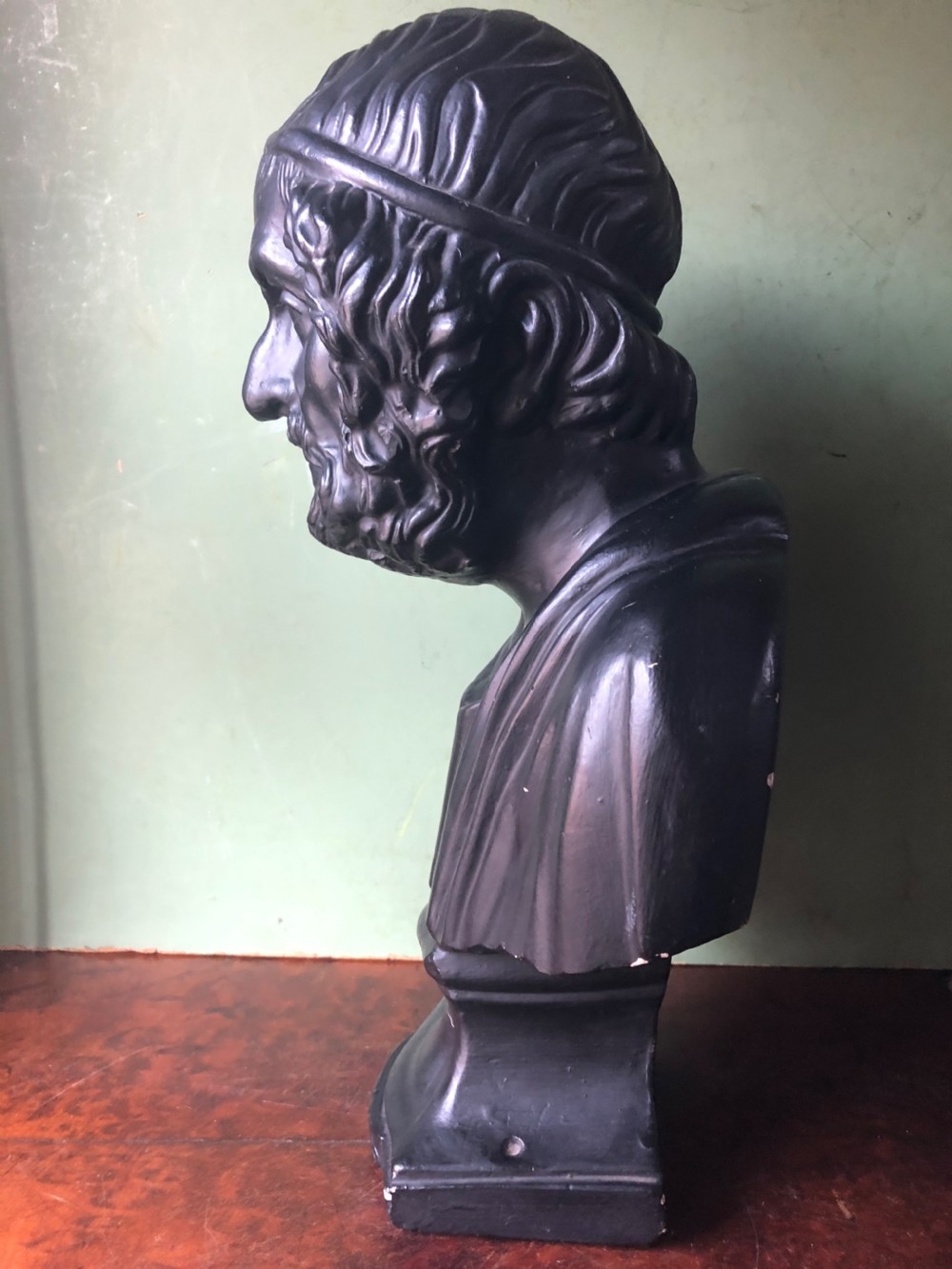 Late C19th patinated plaster library portrait bust study of the Greek classical poet , Homer . View VI