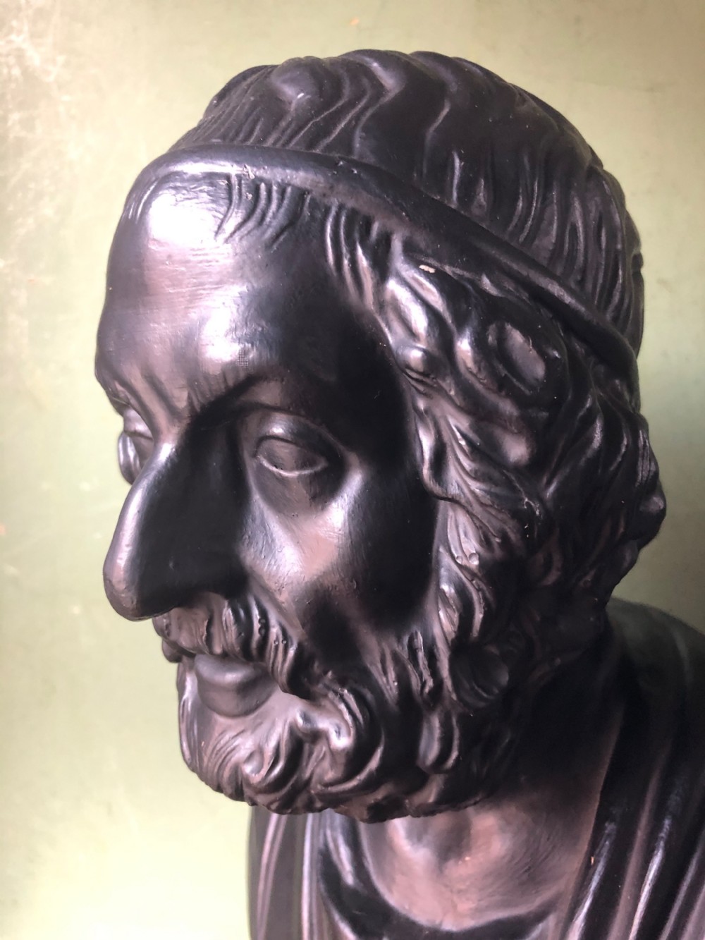 Late C19th patinated plaster library portrait bust study of the Greek classical poet , Homer . View VII