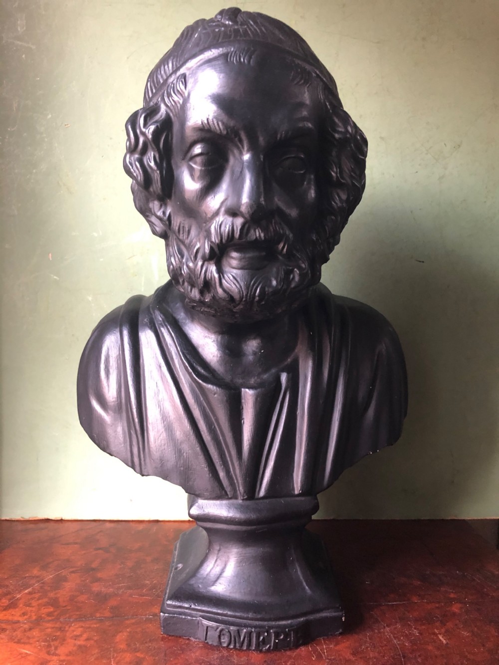 Late C19th patinated plaster library portrait bust study of the Greek classical poet , Homer . View IX