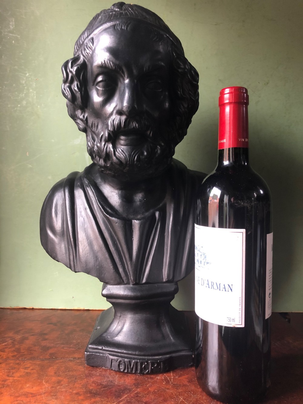 Late C19th patinated plaster library portrait bust study of the Greek classical poet , Homer . View X