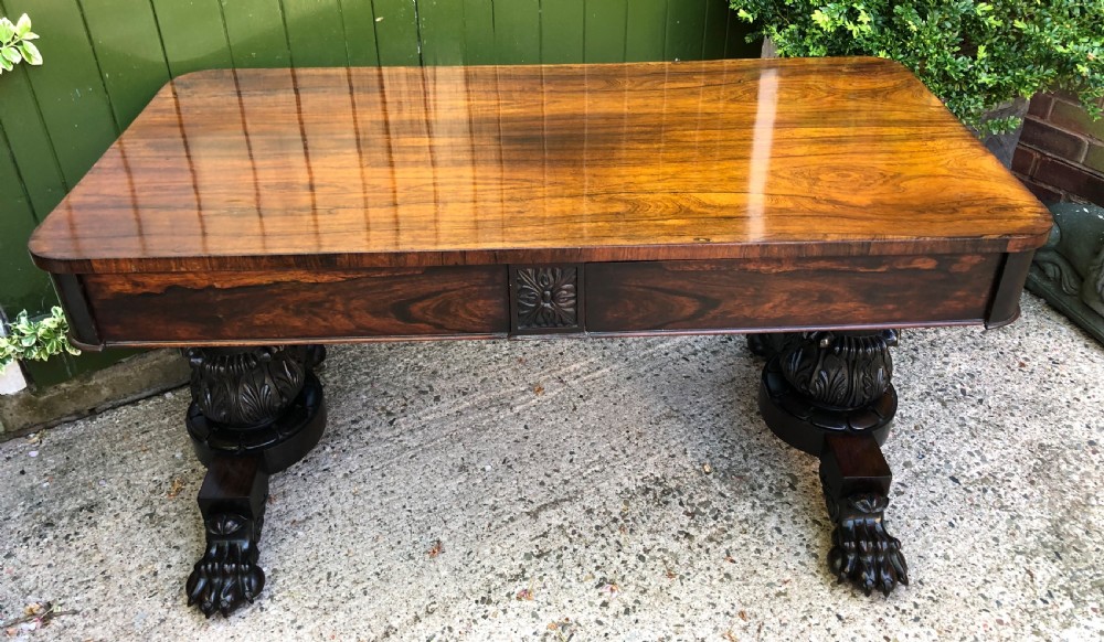 Early C19th William IV period rose library or centre table of bold design and proportions. View II