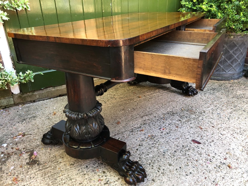 Early C19th William IV period rose library or centre table of bold design and proportions. View VII