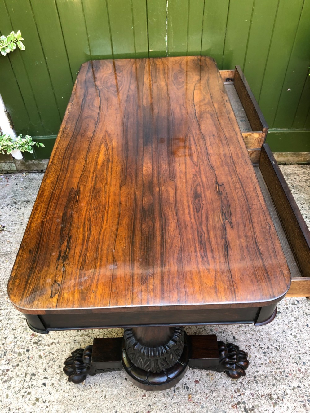 Early C19th William IV period rose library or centre table of bold design and proportions. View XIII