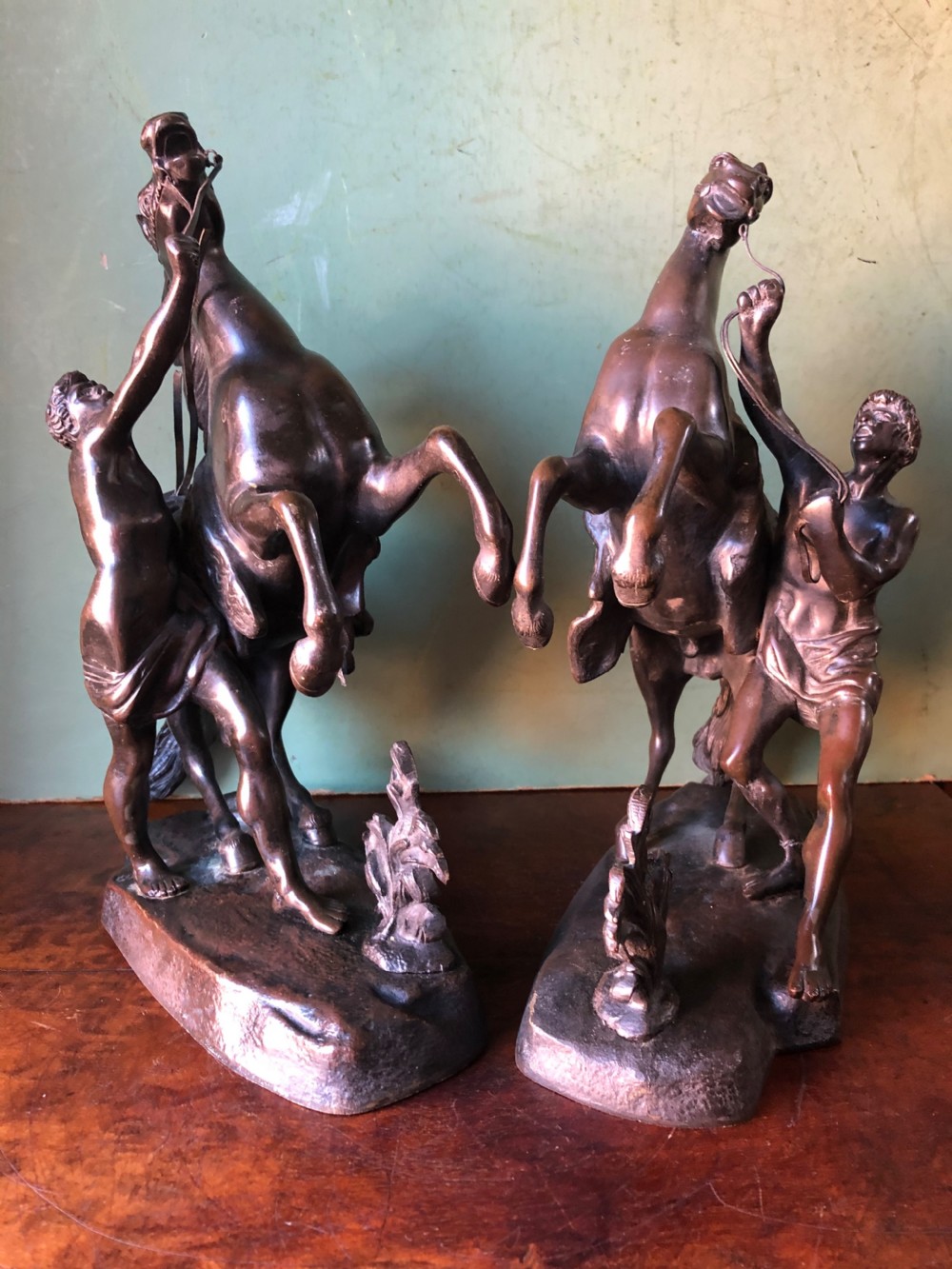 Pair of mid C19th French bronze reduction sculptures of  ‘The Marly Horses’  View II