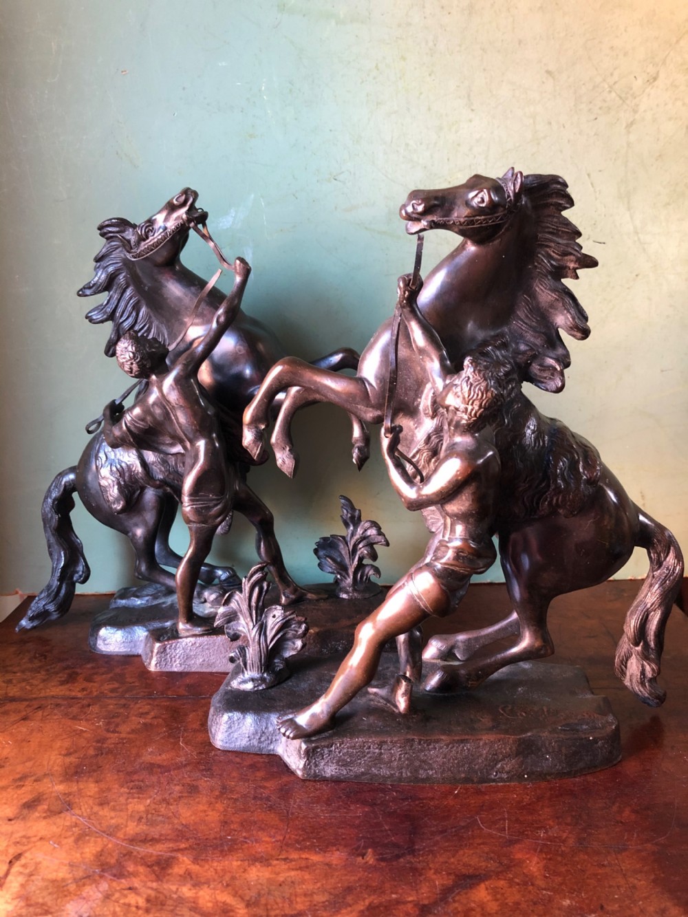 Pair of mid C19th French bronze reduction sculptures of  ‘The Marly Horses’  View III