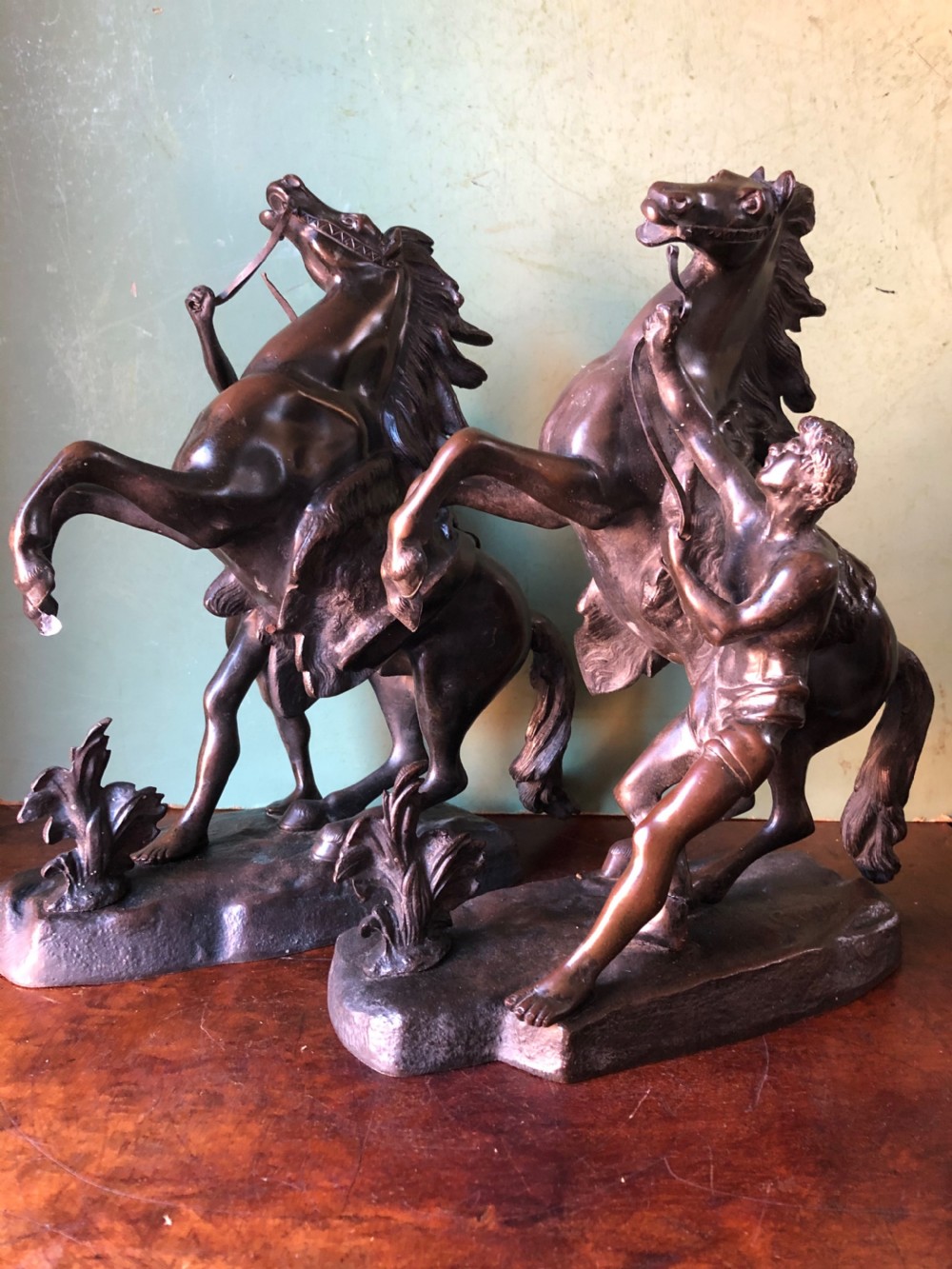 Pair of mid C19th French bronze reduction sculptures of  ‘The Marly Horses’  View IV