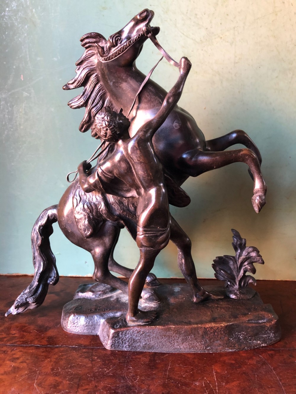 Pair of mid C19th French bronze reduction sculptures of  ‘The Marly Horses’  View V